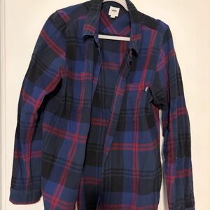 Vans Women's Checkered Button Down - Navy and Crimson